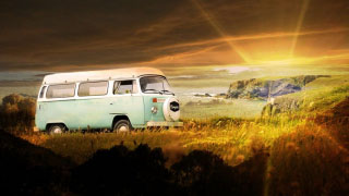 Vintage VW Camper Van Road Trip Stock Image