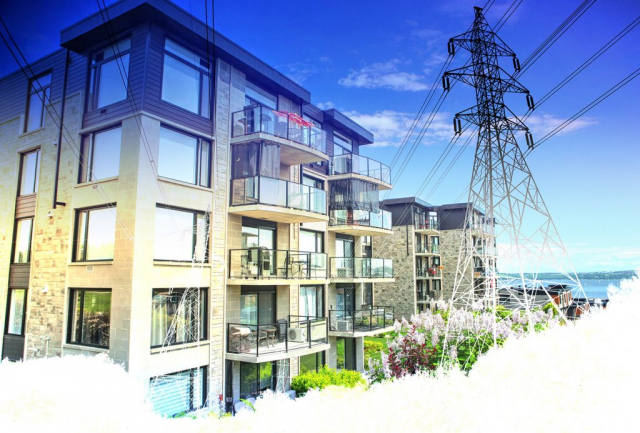 Urban Residential Electrification on White Stock Image