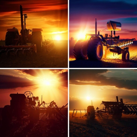AI Farm Equipments at Sunset Images