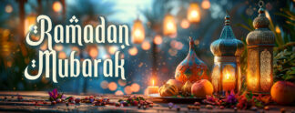 Ramadan Mubarak Banner - Quran Food Tradition Image