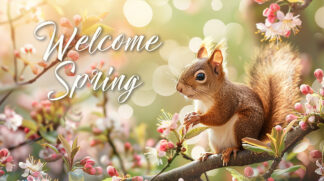 Welcome Spring Banner - Adorable Squirrel in Nature Image